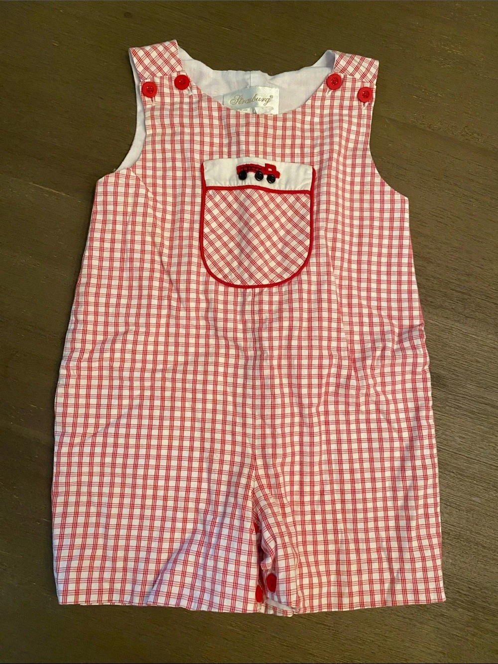 Vintage Strasburg Red and White Gingham Baby Romper